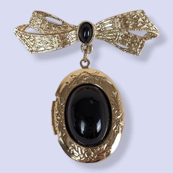 (2/$20) Vintage Bow Locket Brooch - Picture 1 of 7